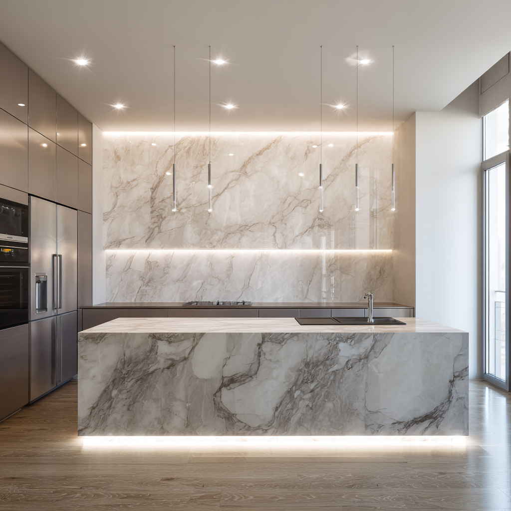 luxus apartman konyha marvany onyx fal led hatter vilagitas ledium &ndash; Ledium